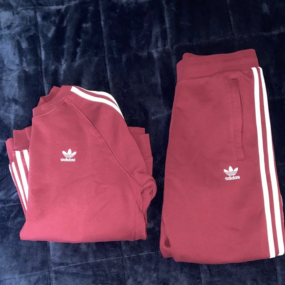 Adidas Burgundy Joggers with White Stripes